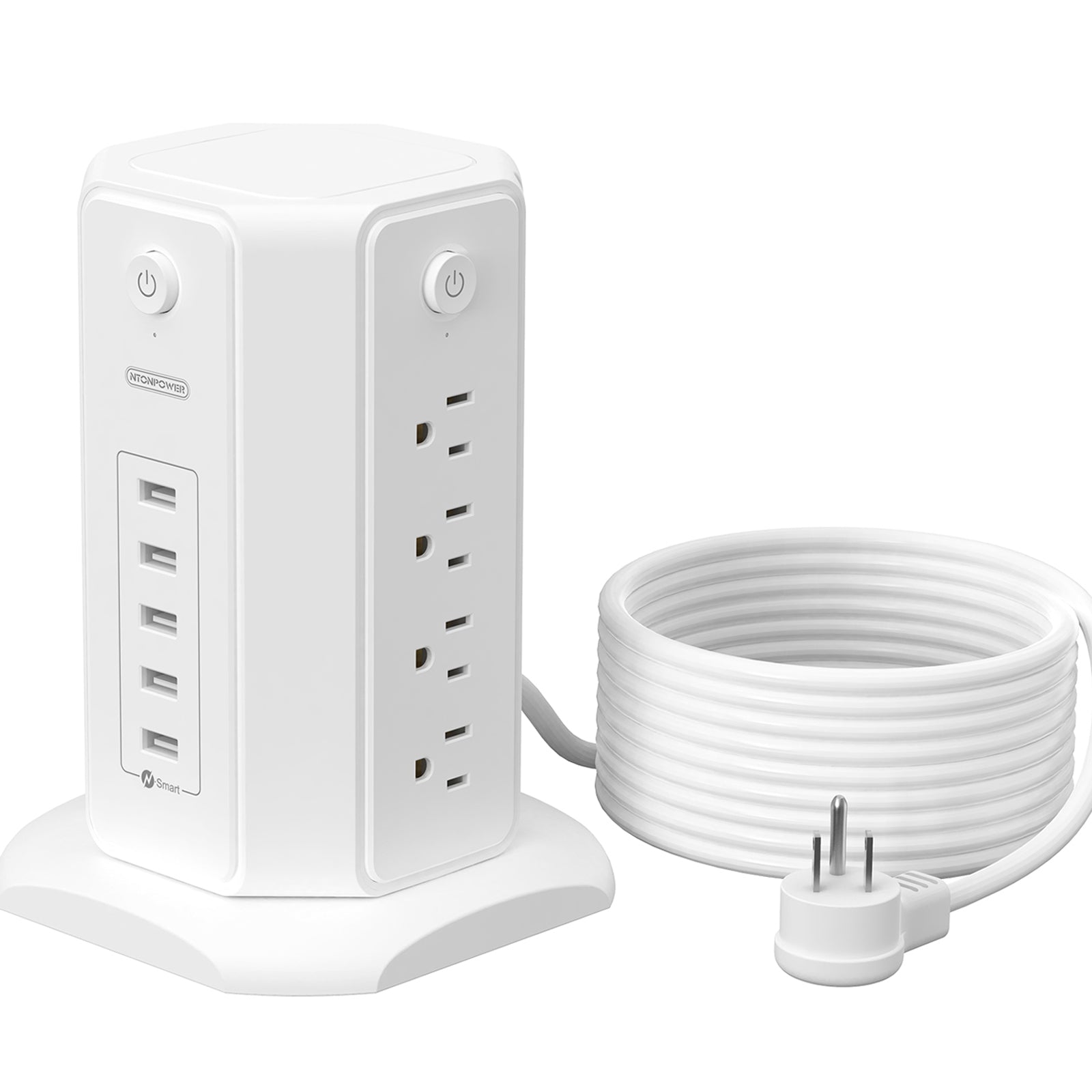 12 AC Power Strip Tower with 6 USB A, 5M Cable white [Plug Type E]
