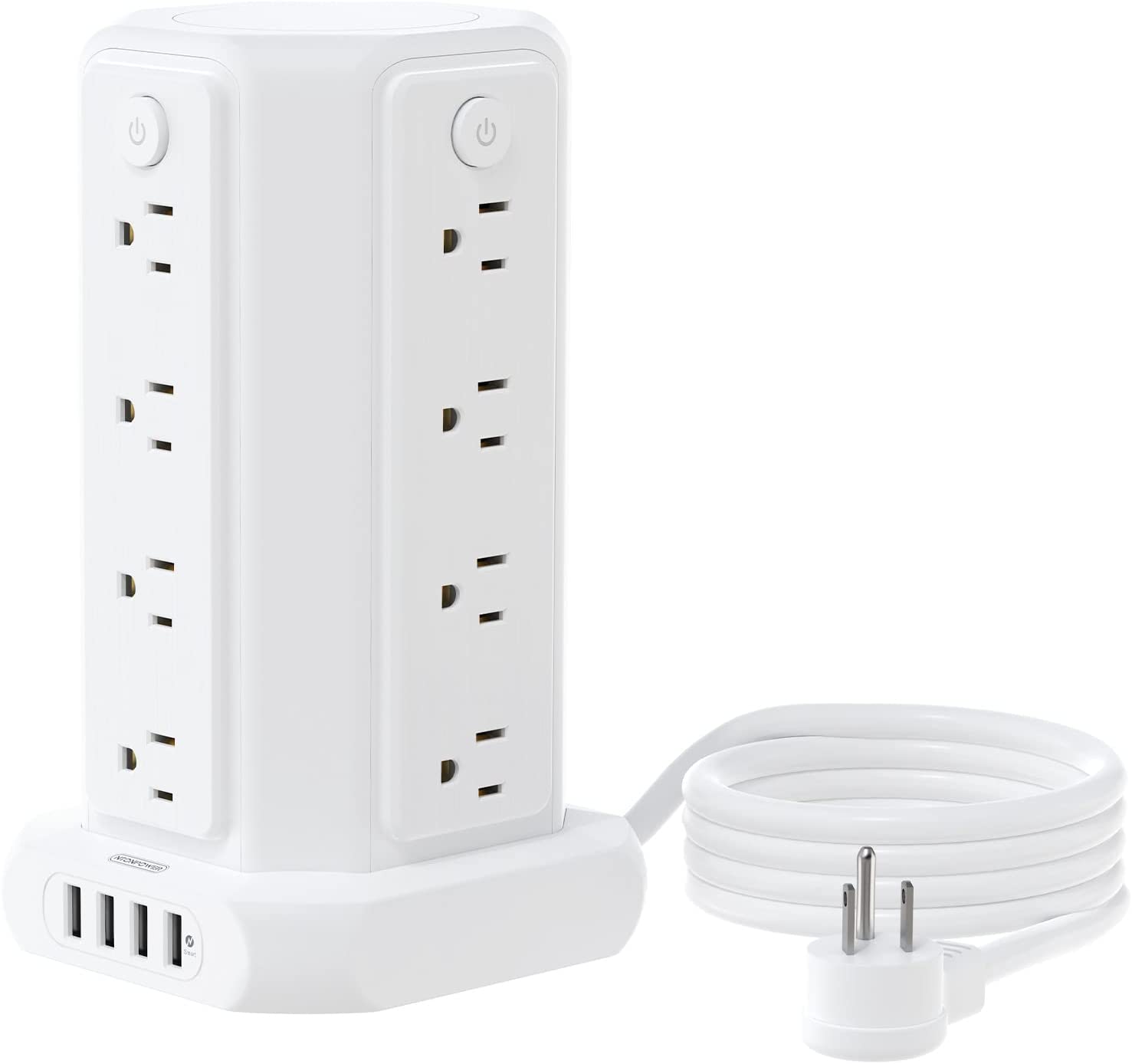 Power Strip Tower Surge Protector, NTONPOWER 8 Outlet 5 USB Desktop  Charging Station 1625W 13A, 6FT Extension Cord Flat Plug, Individual  Switches