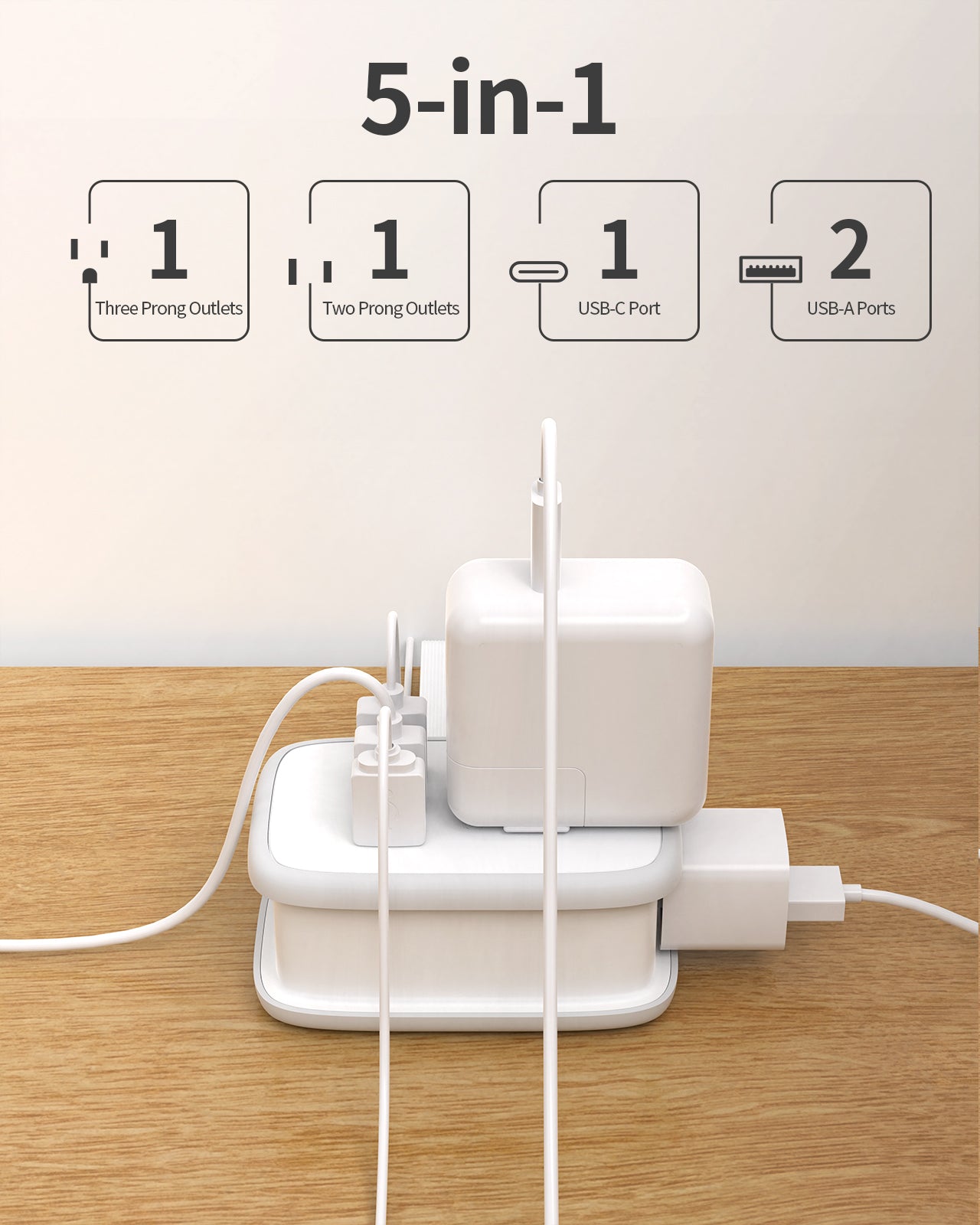 Baseus 6-in-1 65W Power Strip with Retractable USB-C Cable, Surge Protector  with AC Ports, Fast Charging for MacBook, iPhone, Laptops - Home & Office